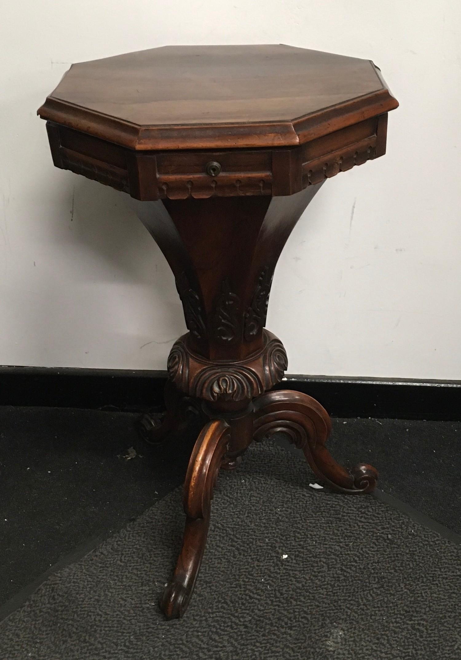 Victorian inlaid sewing trumpet work table.