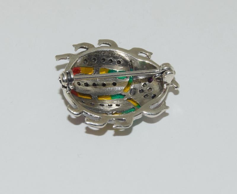 Silver and plique a jour bug brooch set with marcasite - Image 4 of 4