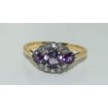 18ct gold ladies amethyst and diamond ring size M
