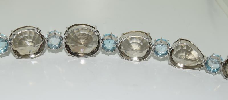 Large silver and smokey quarts with blue topaz necklace - Image 6 of 7