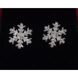 Pair silver and CZ snowflake earrings