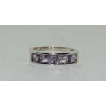 Chanel set amethyst 925 silver ring, Size P 1/2.