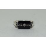 Art Deco black Onyx silver marcasite ring, Size Q 1/2.