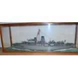 A glass cased model of a 2nd World War Naval frigate k80 HMS Bluebell 100x35x25cm