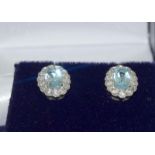 Pair 18ct white gold Aquamarine and Diamond cluster earrings