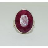 Silver ladies Ruby coloured ring size N