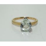 9ct gold ladies aquamarine and diamond ring size O