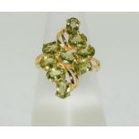 Stunning Peridot Cluster 925 silver gilt ring, Size Q.