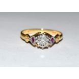 18ct Gold Platunum Diamond and Ruby Claddagh ring - boxed. Size M.