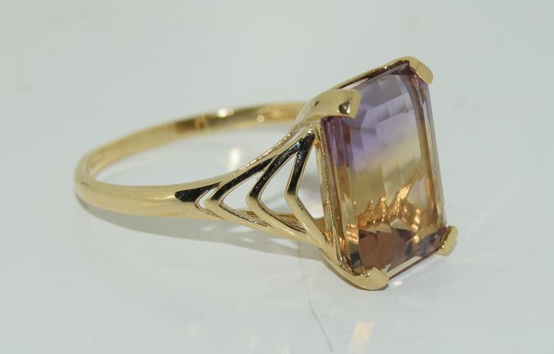 9ct gold ladies ameterine ring size T - Image 4 of 4