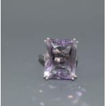 A large Amethyst emerald cut 925 silver cocktail ring, Size K.