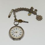 Antique silver pocket watch and chain (working).