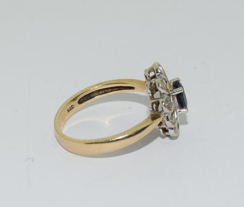 9 carat gold diamond and Sapphire flower ring size N - Image 2 of 3