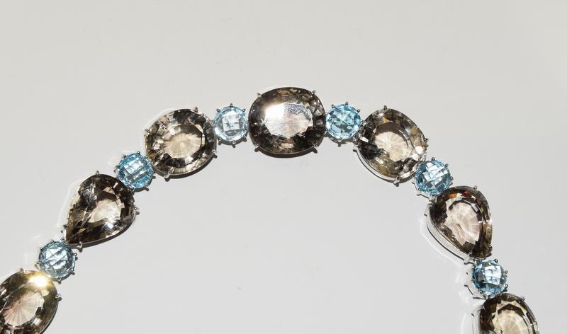 Large silver and smokey quarts with blue topaz necklace - Image 7 of 7