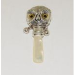 Silver Owl babies rattle with MOP handle