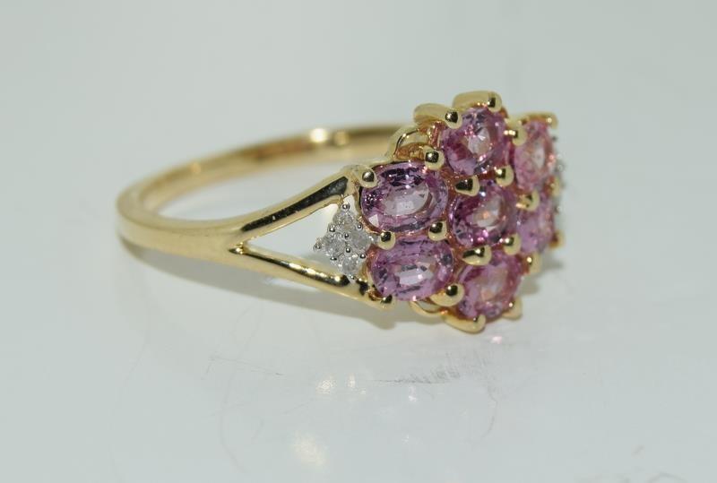 9ct gold ladies pink sapphire ring size N - Image 5 of 5