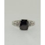 Heamatite/Accent diamond 925 Silver ring, Size Q 1/2.