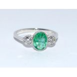 Platinum Emerald and diamond Art Deco ring. Size O.