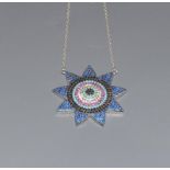 A Modernist multi gem starburst 925 silver necklace.