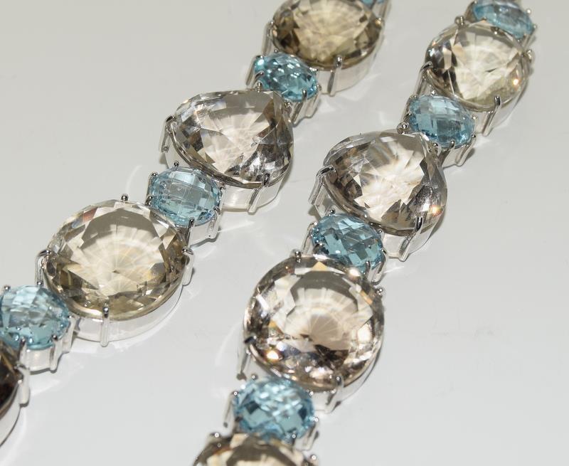Large silver and smokey quarts with blue topaz necklace - Image 4 of 7