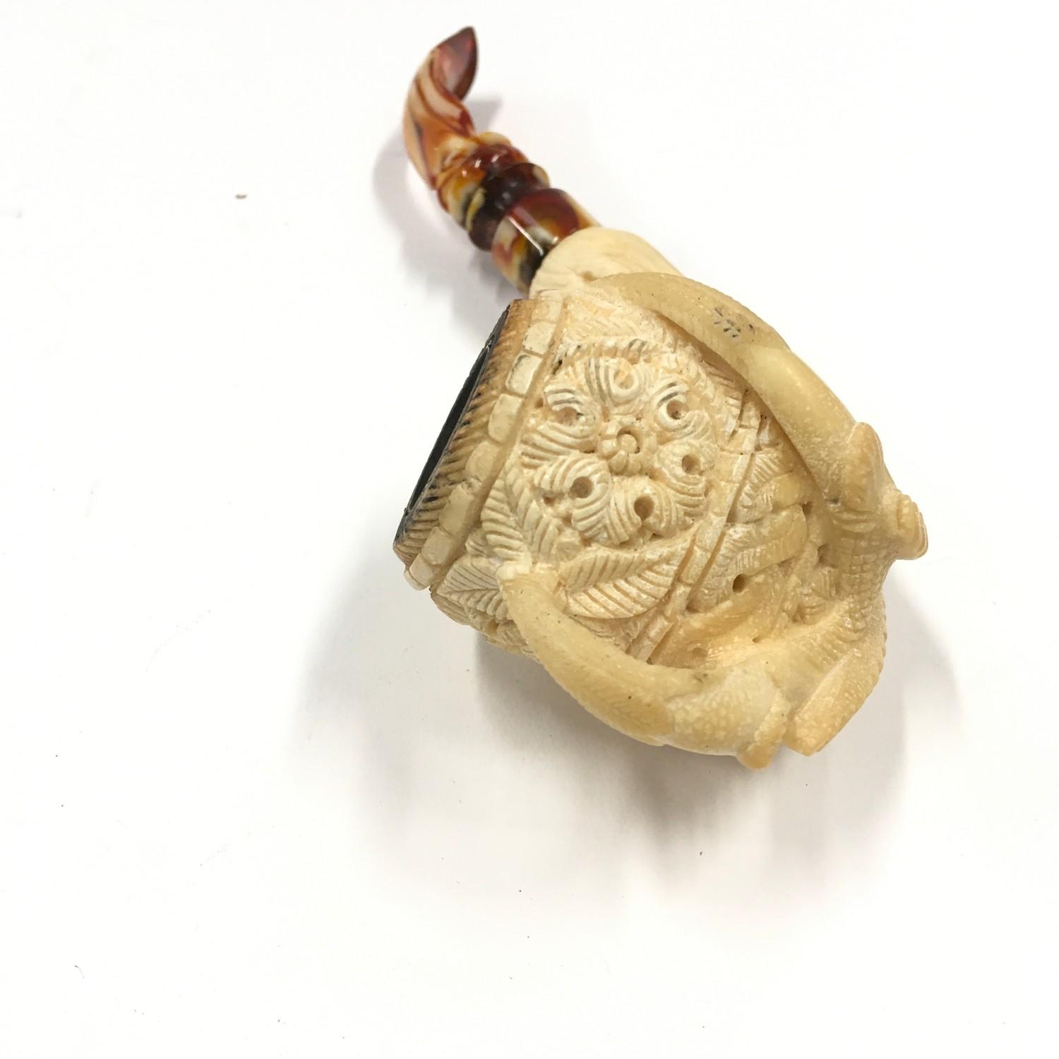 Cased Meerschaum pipe depicting a bird claw a/f - Image 4 of 8