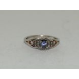 Ceylon Sapphire 20pt diamond 925 silver ring, Size N.