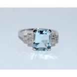 Platinum aquamarine and diamond Art Deco ring. Size N.