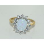 9ct gold on silver ladies opaline cluster ring size M