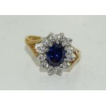 9ct gold on silver ladies sapphire and cz ring size O