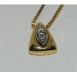 18ct gold diamond set pendant on 9ct gold box chain