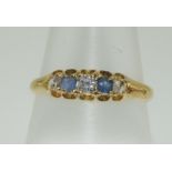 Antique sapphire and old cut diamond 18ct gold ring. Size O. 2.1 grams.