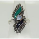 Art Deco Amethyst/Onyx/chalcedony 925 silver ring Size N.