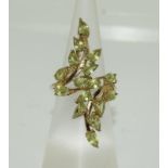 Large peridot 925 silver gilt ring. Size L 1/2.