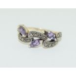 Silver antique set Amethyst ladies ring size S
