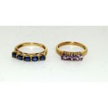 2 x 9ct gold ladies rings 1 amethyst 4g