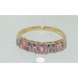 9ct gold ladies natural pink spinel and diamond ring size N