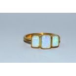 Gold on silver opaline square 3 stone ring. Size O.