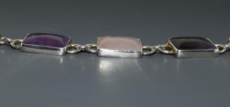 An Amethyst Rose Quartz 925 silver T bar bracelet. - Image 3 of 4