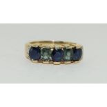 9ct gold ladies peridot and sapphire diamond chip shoulders bar ring size M 3.5g