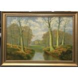 Oil on canvas gilt frame study by David Mead "Autumn country scene" 100x75cm