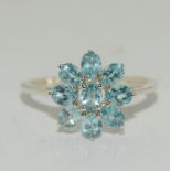 Pariba Tourmaline daisy 925 silver ring, Size S.