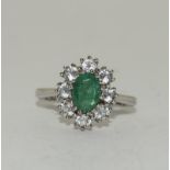 Emerald white sapphire 925 silver cluster ring, Size J 1/2.