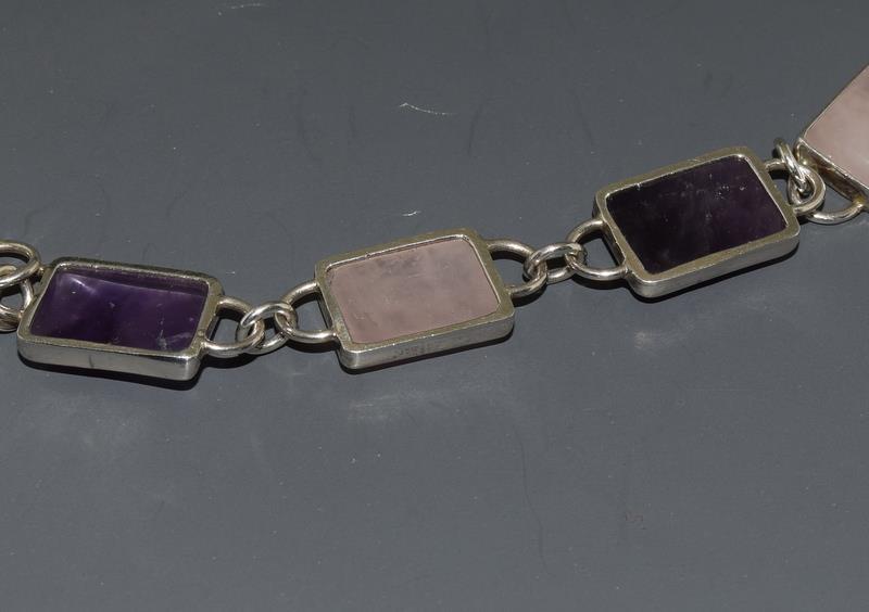 An Amethyst Rose Quartz 925 silver T bar bracelet. - Image 4 of 4