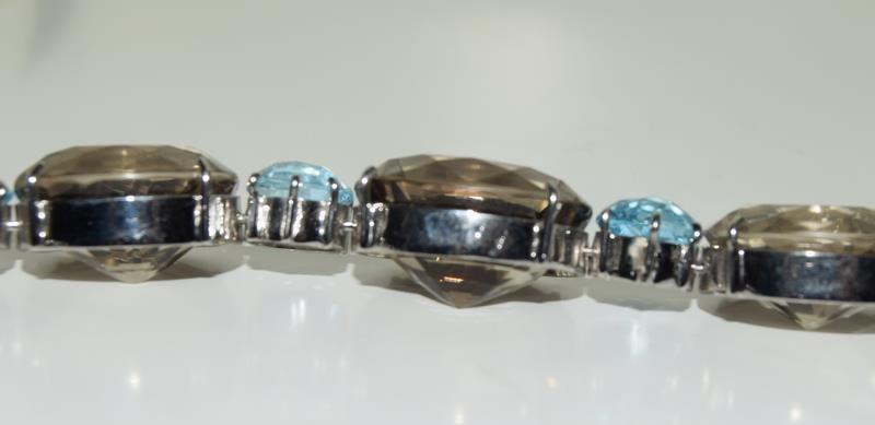 Large silver and smokey quarts with blue topaz necklace - Image 5 of 7