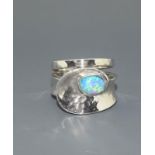 A large black opal solid silver ring size P.