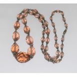 A 1930-40 Long pink Chrystal necklace with screw clasp.