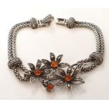 Baltic amber 925 silver marcasite floral bracelet.