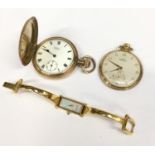 2 gold colour pocket watches together a genuine Gucci ladies watch