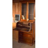 Mahogany secretaire bookcase, of 2 parts with brass handles,and glassed upper part, fitted