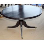 Mahogany dark stained tip top breakfast table on brass claw castors 70x120cm
